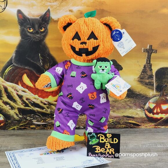 Build A Bear Pumpkin Glow Jack O'Lantern Halloween Frankenstein Sleeper Plush - Picture 1 of 16